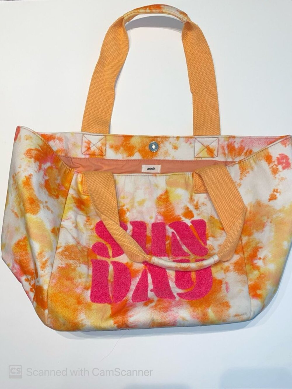 AERIE Sunday Canvas Tote Beach Bag Orange Pink Sun Day
